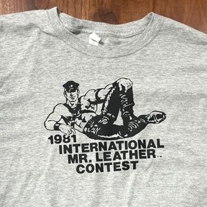 International Mr. Leather 1981 T-Shirt Reproduction on 100% Cotton Gray T-Shirt